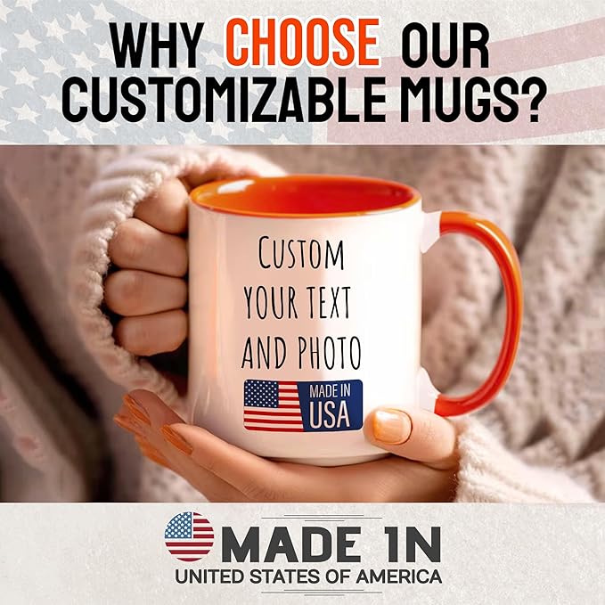 Custom Mug Upload Your Picture Personalized Coffee Mug with Photo Text Name Customized Cup Unique Ideas Gifts for Men Women Mom Dad Girlfriend Boyfriend Friend Family (Orange, 15oz)
