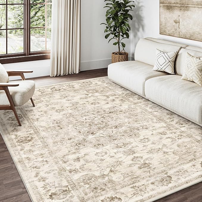 4x6 Washable Neutral Area Rug Beige Vintage Entryway Office Carpet Non-Slip by WondRg