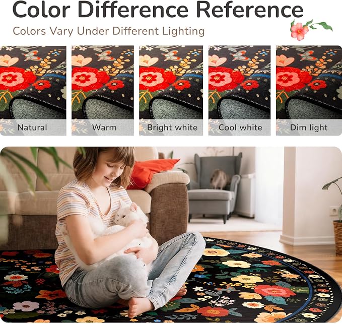 2x8 Area Rugs for Living Room Vacuum-Friendly Machine Washable Area Rug Flower - Image 6