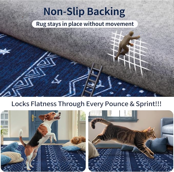 SERISSA 8x10 Area Rugs for Living Room, Washable Non-Slip Blue and White Boho - Image 5