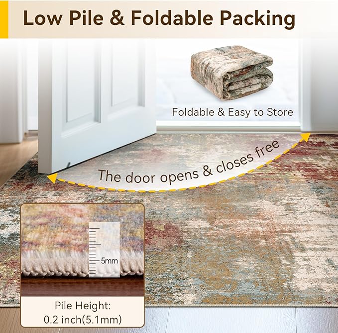 RELEANY Washable Area Rugs 4'x6' Non-Slip Modern Abstract Soft - Image 7