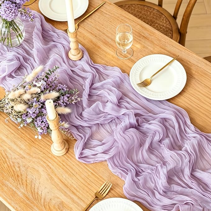 Purple Table Runner, 10FT Boho Lavender Lilac Cheesecloth Table Runner - Image 2