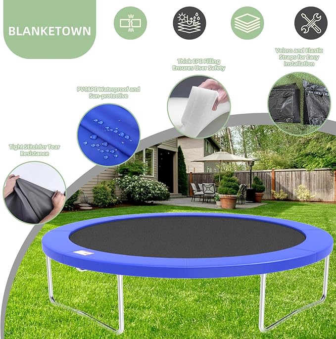 Trampoline Spring Cover, 10ft/12ft/14ft/15ft/16ft Trampoline Replacement Safety Pad, Waterproof Trampoline Accessories Pad for Round Frame