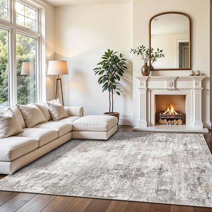 8x10 Washable Living Room Rug – Modern Neutral Abstract Soft Large Area Rug - Image 3