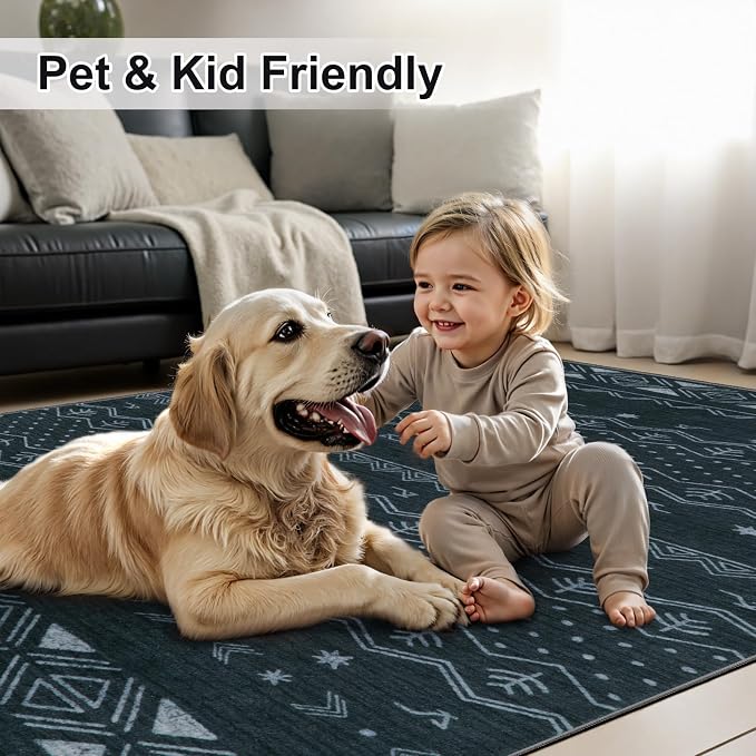 SERISSA 2x6 Kitchen Runner Rug, Washable Non-Slip Grey Boho Rug, Soft Low-Pile - Image 6