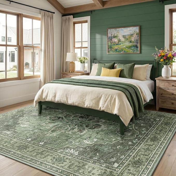 RELEANY Area Rugs Large 9'x12' Washable Non-Slip, Floral Vintage Distress - Image 2