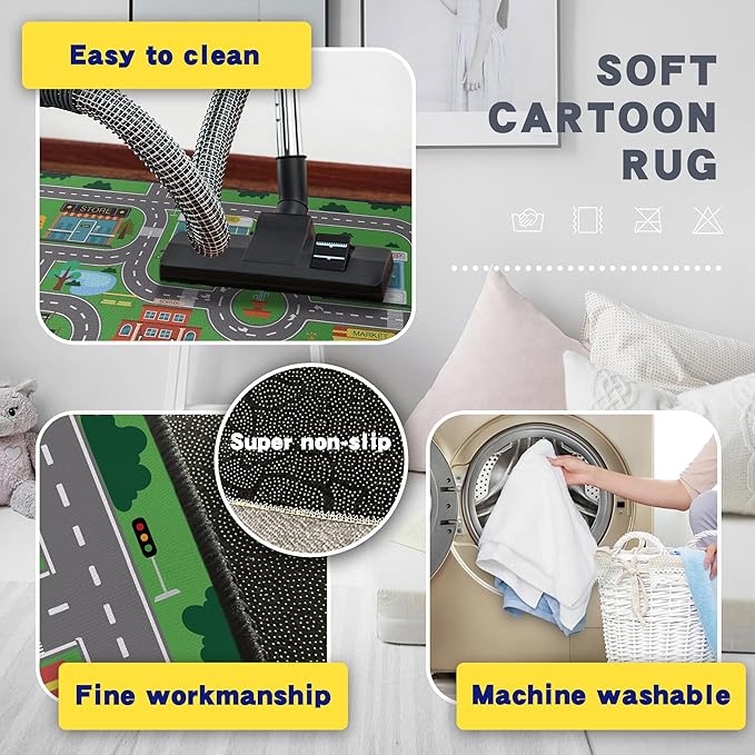 Play Rug for Playroom 2x3 Car Mat Town City Road Map for Boys Bedroom Fun Car Play Area Carpet Non-Slip Washable