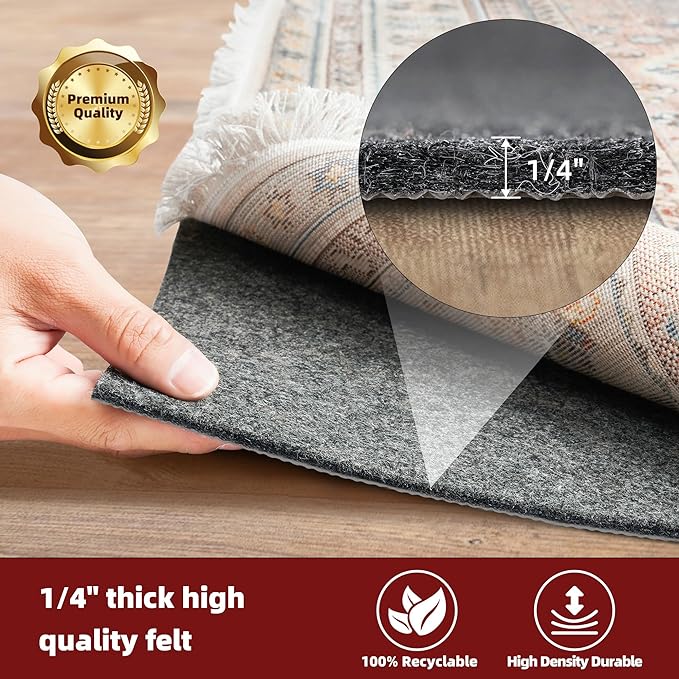 BAGAIL Felt and Natural Rubber Backing Rug Pads 1/4” Thick, 2 x 4 Ft Non Slip - Image 3