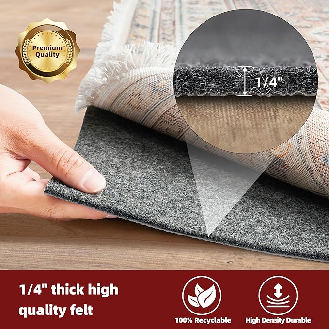 BAGAIL Felt and Natural Rubber Backing Rug Pads 1/4” Thick, 7.5 x 10 Ft Non - Image 3