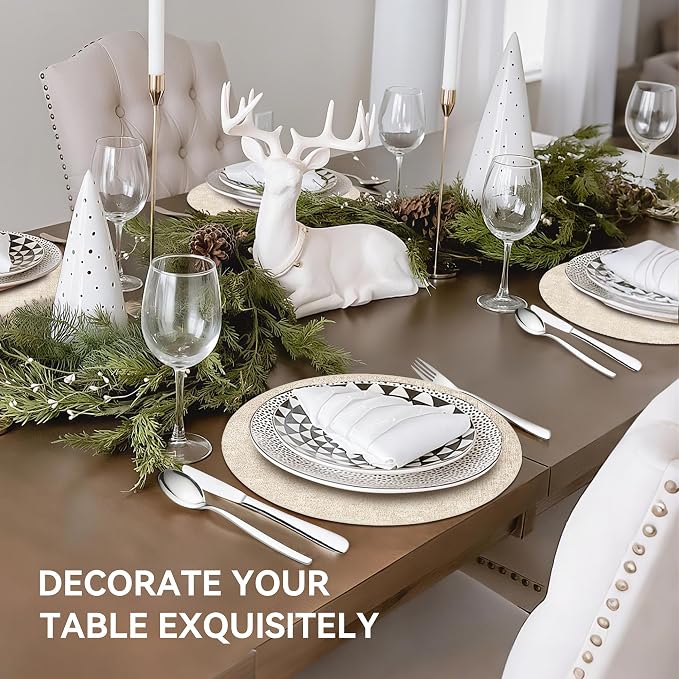 13" Round Placemats Set of 8, Reversible Faux Leather Heat Resistant Table Mats - Image 6