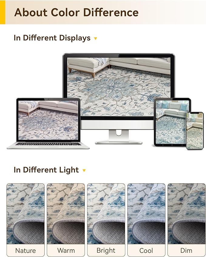 RELEANY Area Rugs Runner 2'6"x12' Washable Non-Slip, Floral Vintage Distress - Image 7