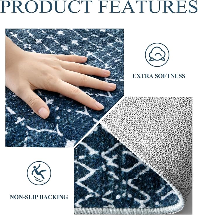 Lahome Moroccan Indoor Rugs for Entryway 2x3 Area Rug Non-Slip Backing Washable - Image 4