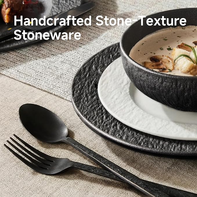 Dinnerware Sets for 6, 18-Piece plates and bowls sets, Matte Marble | Premium - Image 3