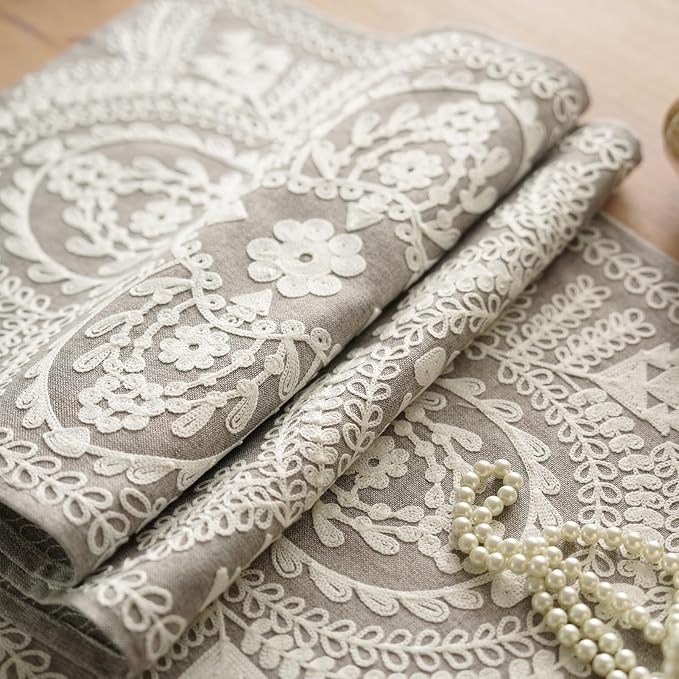Table Runner Embroidered Lace Dresser Runner, 4 Tassel Pendants, Layered Accent - Image 5