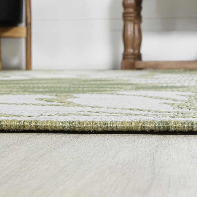 JONATHAN Y Floral Textured Weave Indoor Outdoor Area Rug 3X5 Green/Cream - Image 6