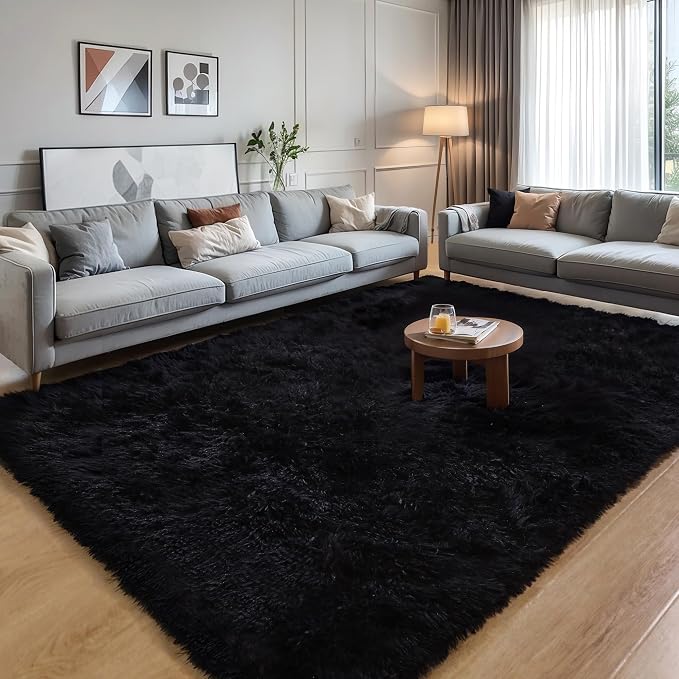 KICHOWUA 6x9 Black Fluffy Shag Rug - Image 7