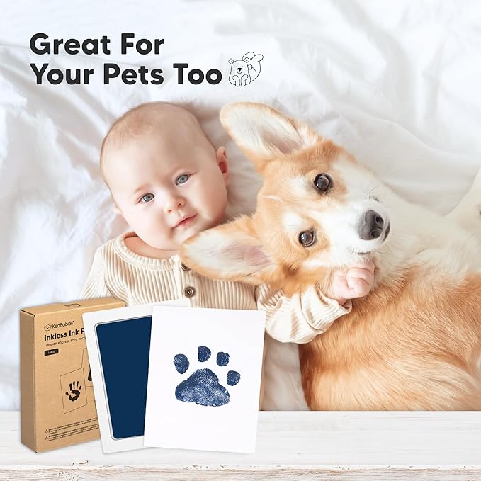 4-Pack Inkless Baby Hand and Footprint Kit - Mess Free Ink Pad for Newborn Keepsake, Dog Nose & Paw Print Kit, Clean Touch Ink Pad for Baby Hand & Footprints, Ideal New Mom Gifts (Jet/Navy, Large)