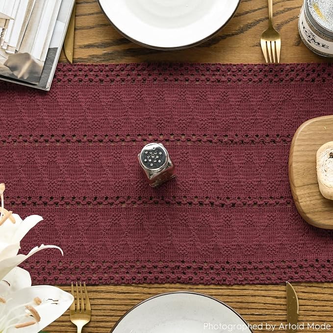 Artoid Mode Red Woven Farmhouse Hollow Table Runner 12x120 Inch | Holiday - Image 4
