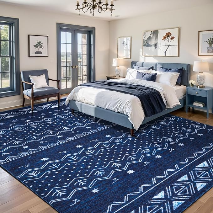 SERISSA 8x10 Area Rugs for Living Room, Washable Non-Slip Blue and White Boho - Image 2