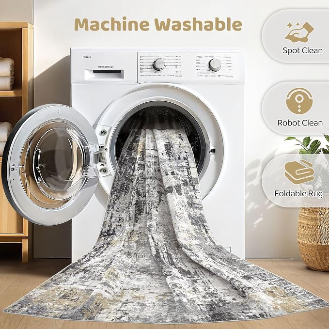 8x10 Area Rugs Living Room: Washable Large Abstract Soft Stain Resistant Indoor - Image 2
