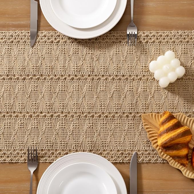 Boho Table Runner Summer Farmhouse Burlap Dining Dresser Scarf Home Decor | - Image 3