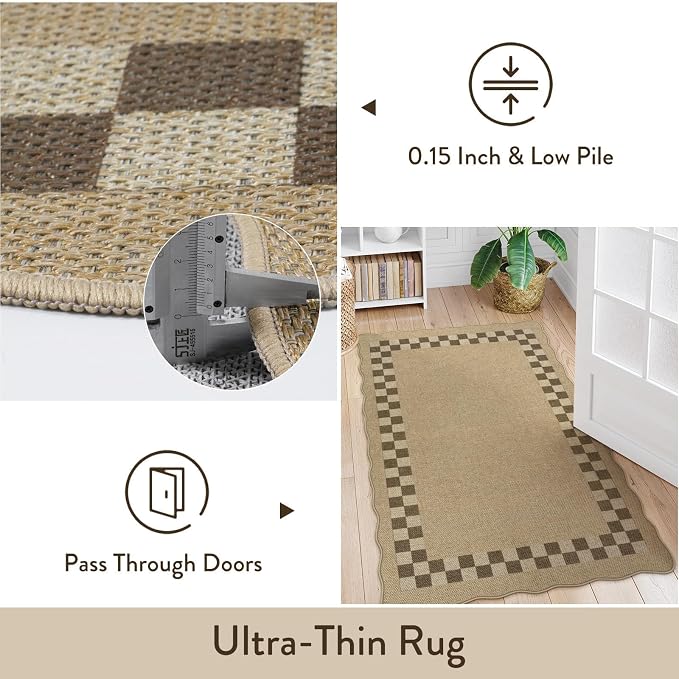 LIVEBOX Scalloped Easy Jute Checkered 8x10 Outdoor Rug, Washable Farmhouse Tan - Image 7