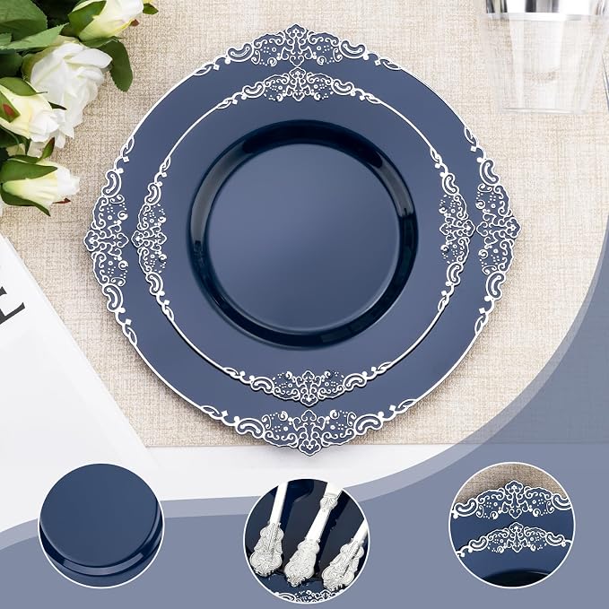 Bestluck 175PCS Navy Blue Disposable Dinnerware - Image 3