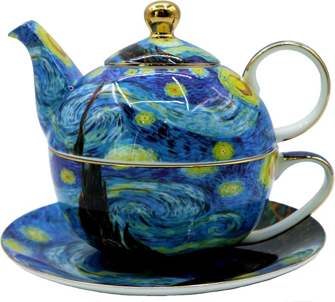 Porcelain 13 OZ Tea for One Teapot and Cup Set Vintage Floral Ceramic Tea Set by AOTELIDA