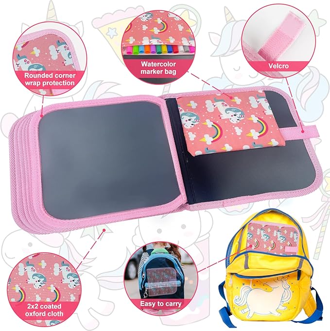 Erasable Book Doodle Set for Kids,Magic Drawing Book for Kids,Reusable Drawing Book 12 Watercolor Pens 14 Page Drawing,Road Trip Car Game Writing Painting Set for Boys and Girls