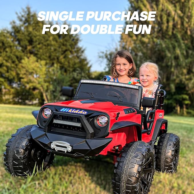 24V 9Ah Ride on Toy for Big Kids, 4x4 2 Seater Ride on Car Truck w/Remote Control, 4x200W Motors - Bright Red