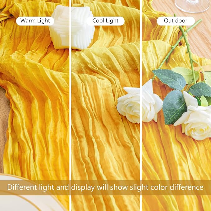 Cheesecloth Table Runner 10FT Gold Boho Gauze Rustic Sheer Table Runners | - Image 5