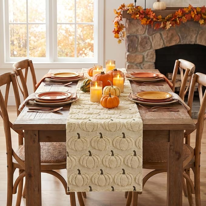 Artoid Mode Beige Soft Faux Fur Fall Table Runner 13x36 Inch | Seasonal Kitchen - Image 2