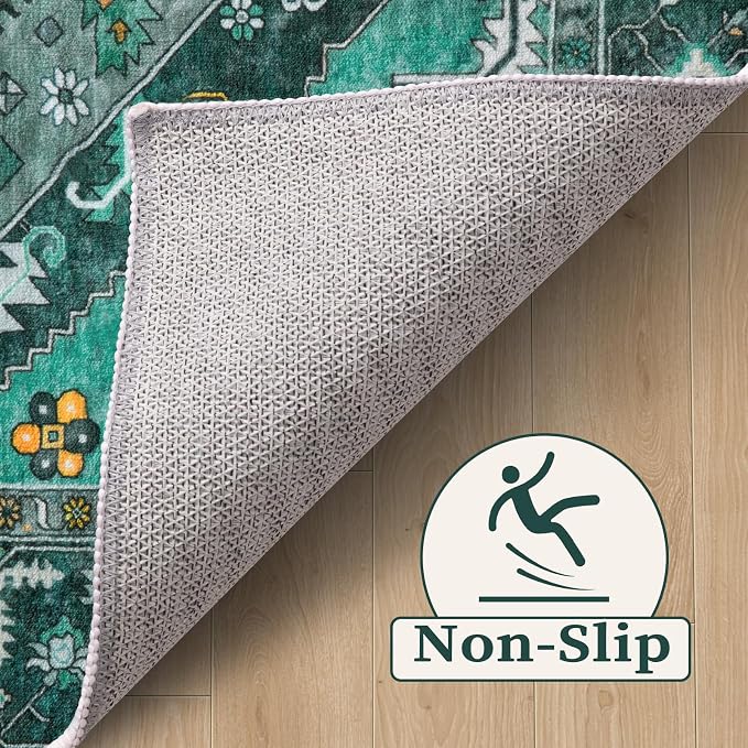 SERISSA Washable Rugs 9x12 Area Rugs, Large Non-Slip Boho Living Room Teal Rug - Image 3