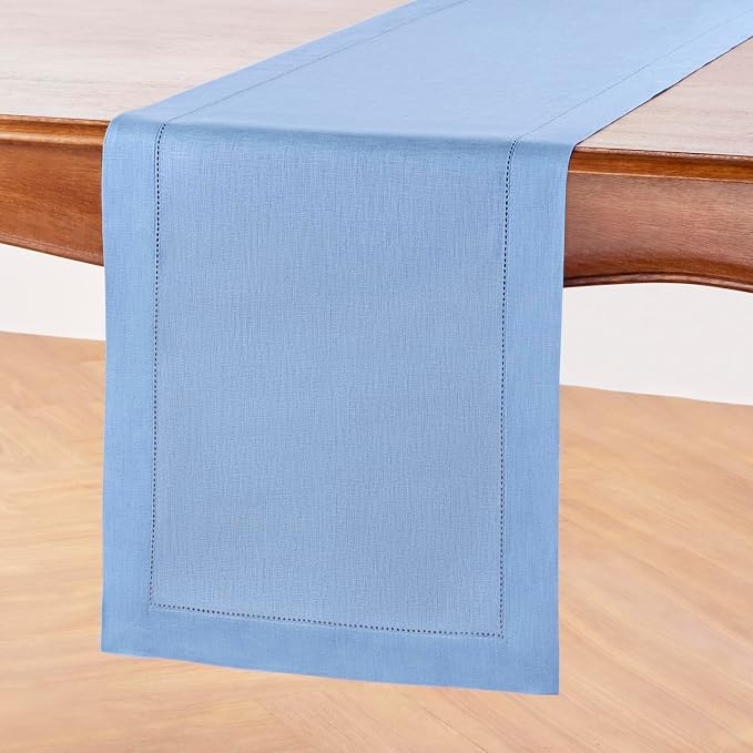 Solino Home 100% Pure Linen Dining Table Runner Cornflower Blue, 14 x 60 in | - Image 2