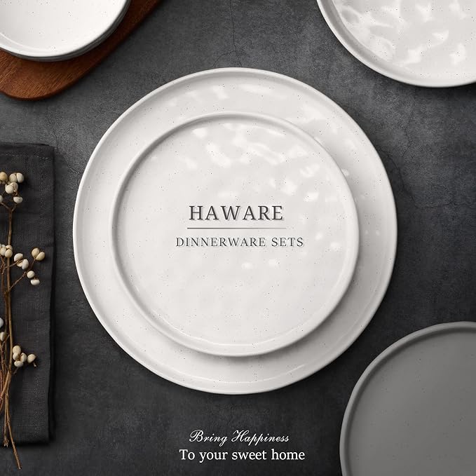 HaWare Dinnerware Sets, 18-Piece Plates and Bowls Set, Speckled White | - Image 7