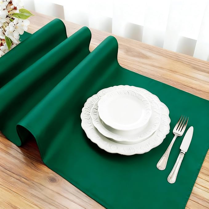 FOLINS&HOME Green Waterproof Decorative Table Runner 108 Inches Long | 210GSM - Image 3