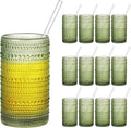 16oz Hobnail Drinking Glasses Set of 12, Vintage Large Capacity Embossed Green by Unknown