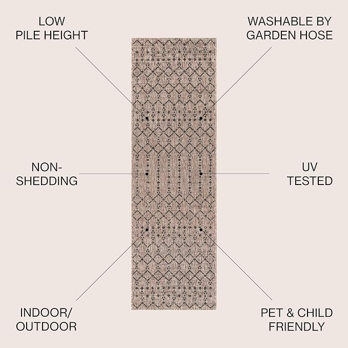 JONATHAN Y Moroccan Geometric Indoor Outdoor Runner Rug 2X20 Natural/Black - Image 2
