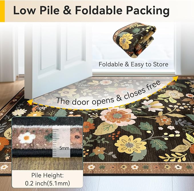 RELEANY Floral 2x3 Area Rugs Washable Print Boho Cute Carpet Non Slip Flower - Image 5
