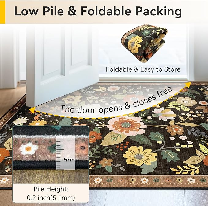 RELEANY Floral 3x5 Area Rugs Washable Print Boho Cute Carpet Non Slip Flower - Image 5