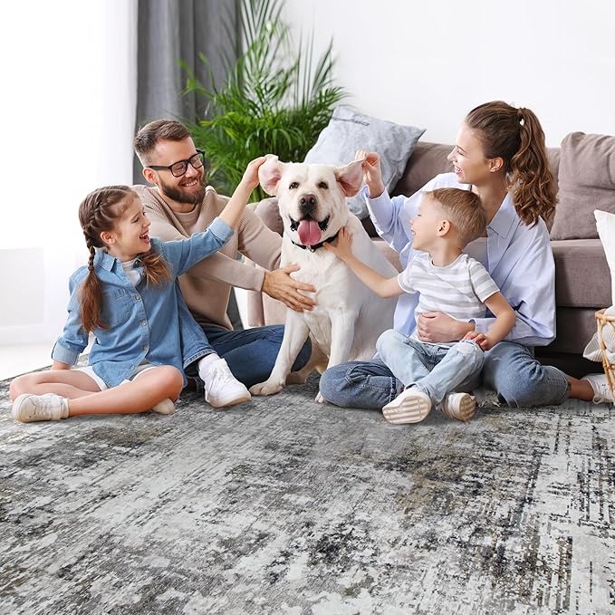 10x14 Area Rugs Large Living Room Rug Washable: Modern Abstract Rug Indoor Modern Carpet Non Slip for Dining Room Bedroom Nursery Home Office Black Gold