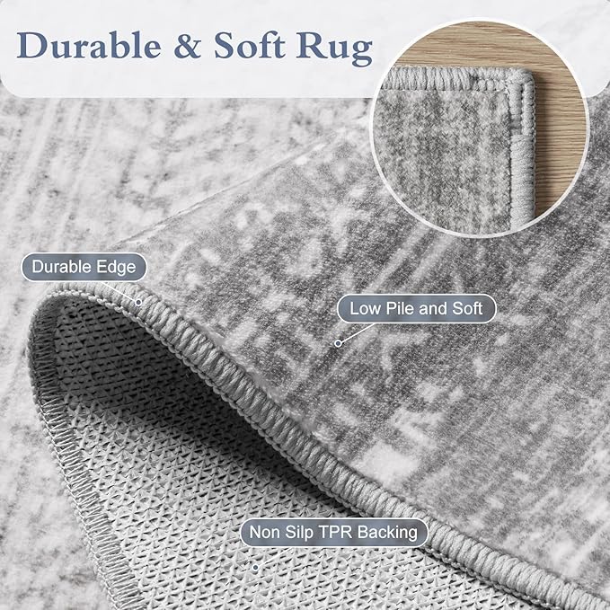 5x7 Area Rugs for Living Room Non Slip Machine Washable Rug Distressed Abstract - Image 5