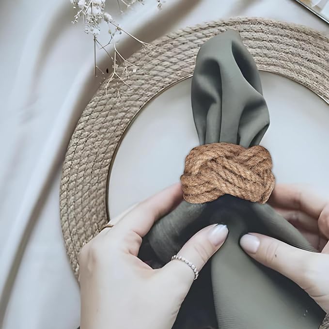 Lightnpro Jute Napkin Rings Set of 12, Classic Hand Woven Napkin Holders - Image 8