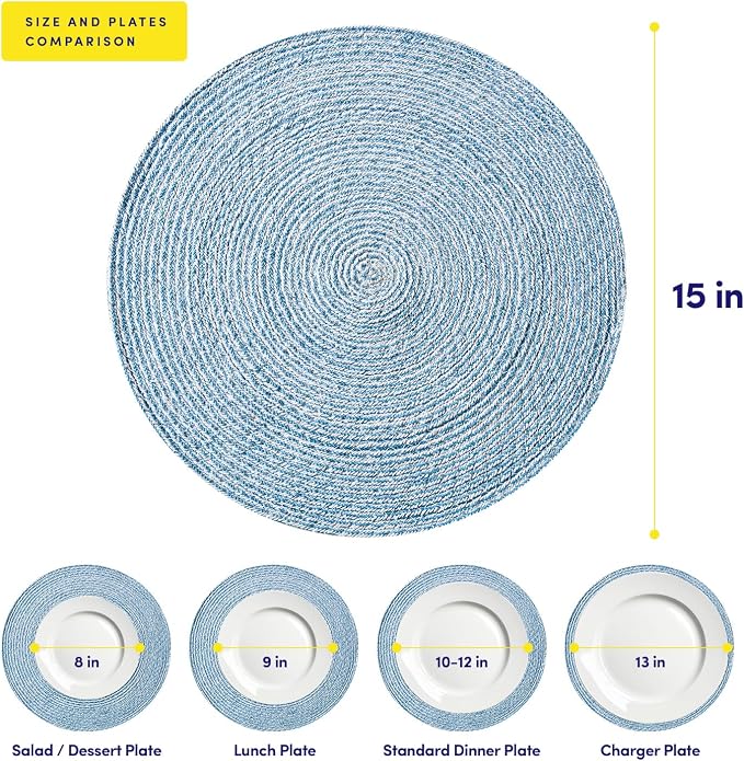 Round Placemats Set of 6-100% Cotton Two-Tone Placemat - Image 4