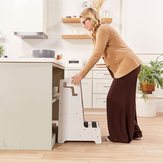 ECR4Kids Reach-Up Step Stool with Handles, Kids Furniture, White Wash