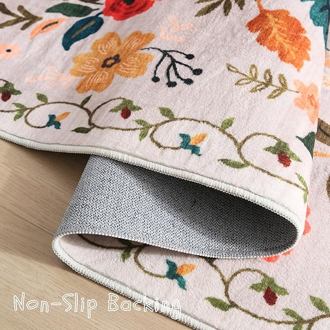 Rugcomf Door Mat Indoor Entrance 2x3 Rug Machine Washable Boho Floral Small - Image 3