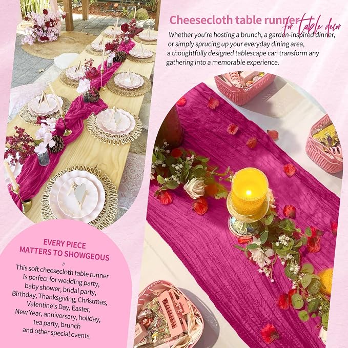 18 Pack Cheesecloth Table Runner 10FT Fuschia Table Runner Boho Gauze Cheese - Image 8
