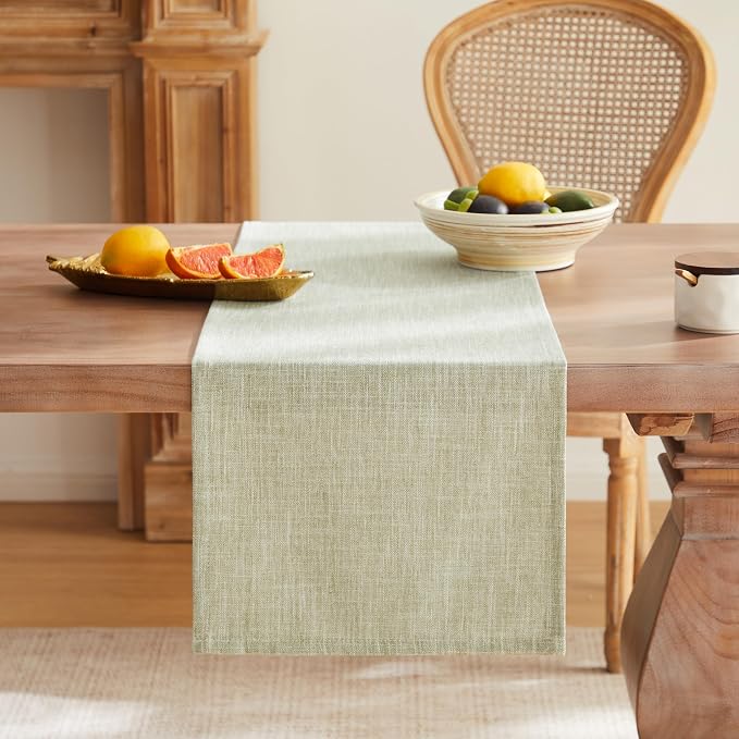Rustic Cotton Linen Table Runner, 13x60 Inches Green | Farmhouse Style Linen - Image 4