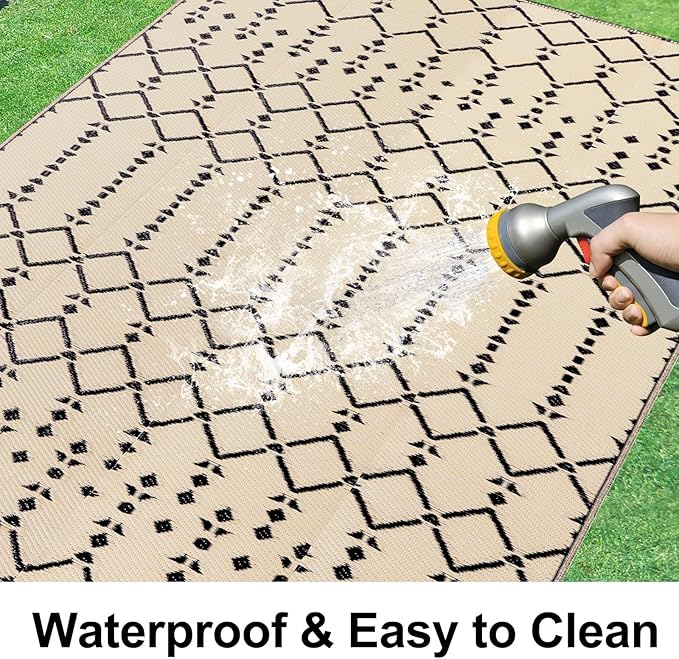 Smiry Outdoor Rug 8x10 ft, Waterproof Reversible Plastic Straw Rugs, Boho - Image 2
