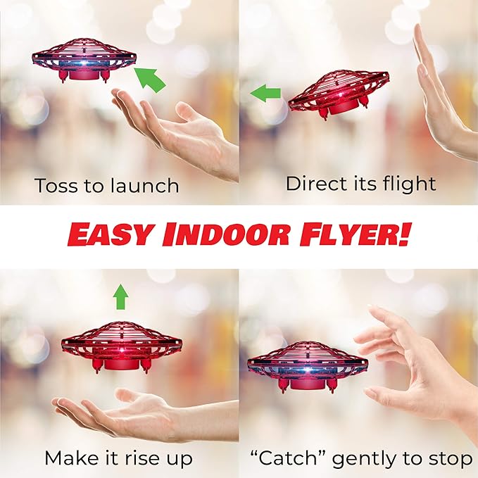 Force1 Scoot Hand Operated Drone for Kids or Adults - Hands Free Motion Sensor Mini Drones, Easy LED Indoor Rechargeable UFO Toy Flying Orb Ball Drone Toys for Boys and Girls (Red)